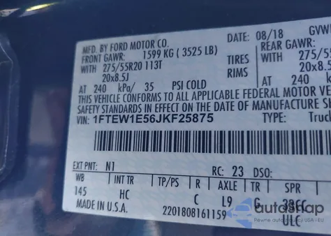 2018 Ford F-150 Lariat from USA, damaged, VIN 1FTEW1E56JKF25875